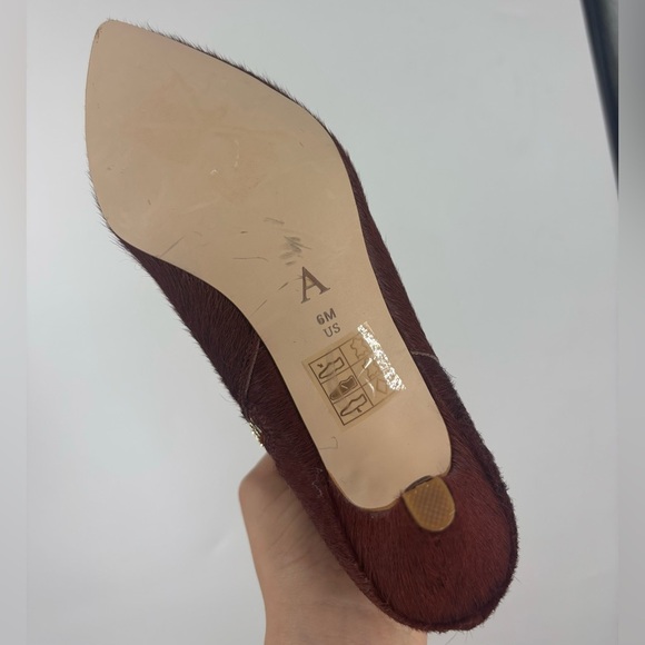 NWOB Anthropologie Calf Hair Pointed Toe Kitten Heel Booties Red Brown Maroon 6 - Picture 7 of 8